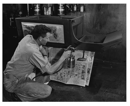 Richard French working on Bob Lyon's Locomobile-Early 1950s